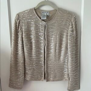 ADRIANNA PAPELL Elegant Cream Sequin topper Jacket MP GLAM Event dressy wedding
